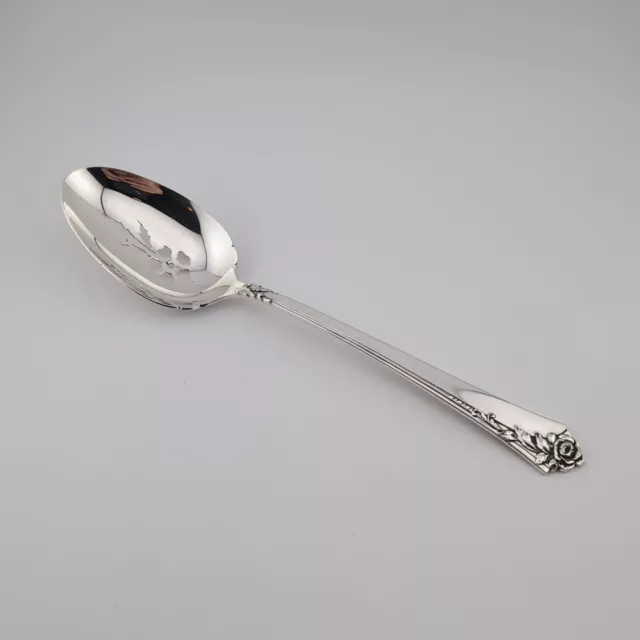 Oneida Damask Rose Sterling Silver Pierced Serving Spoon - 8 1/4" - No Monograms