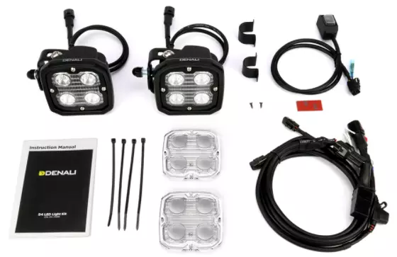 DENALI 2.0 D4 TriOptic LED Motorcycle Spot Light Kit with DataDim Technology