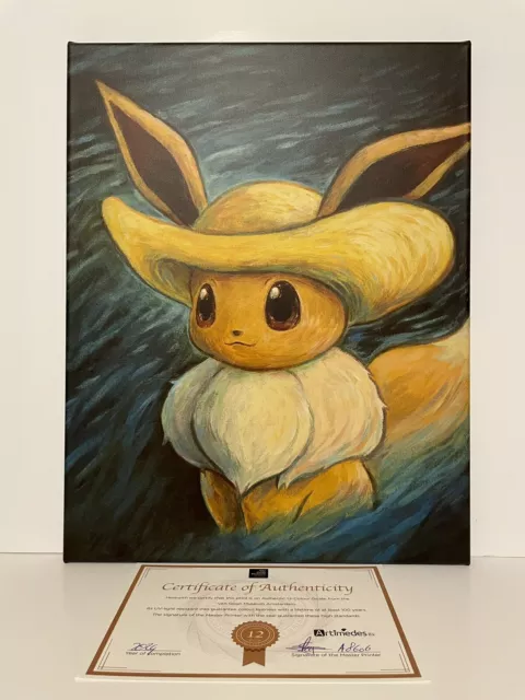 Pokémon x Van Gogh Museum: Eevee inspiriertes Porträt mit Strohhut Leinwandkunst ✅