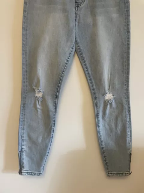 RUSTY Ladies light blue denim high flyer crop jeans zips pockets size 12 2