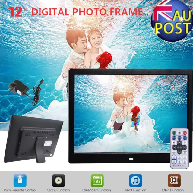 12" 1280*800 LED HD Electronic Digital Photo Frame Picture Clock MP4 MP3 Player