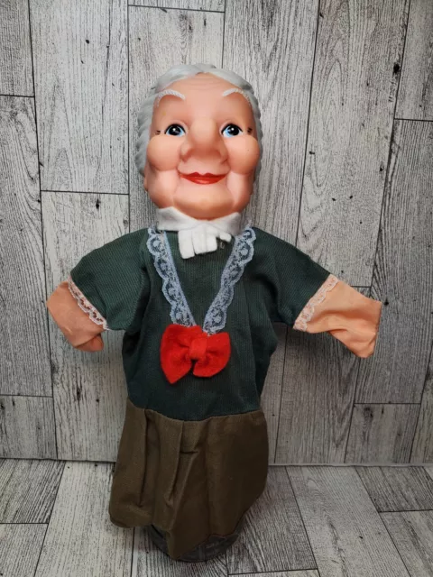 Vintage Rubber Head Cloth Body Old Woman Hand Puppet 60's 70's Mr. Rogers
