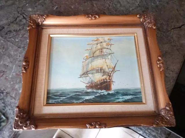Oil On Board Of Nautical Scene . In Guilt Framed Mount 14" x 12". Un Signed