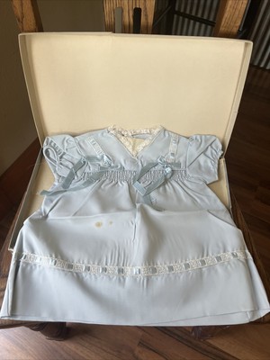 Vintage Baby Girl Dress Blue With Lace Trim