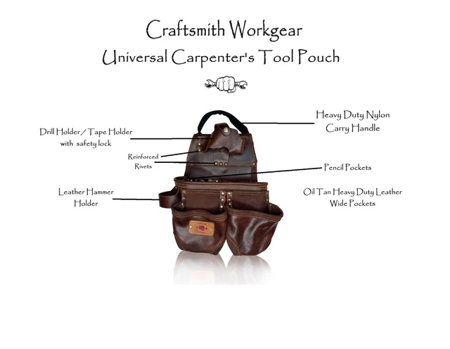 LAUTUS Leather Tool Belt Rig - 100% Oil Tanned Leather With 8 Pockets, Hammer Holder, Adjustable Waist