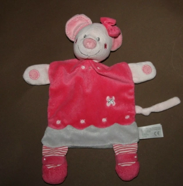 Doudou Nicotoy Souris Plat Rose Gris Fleur