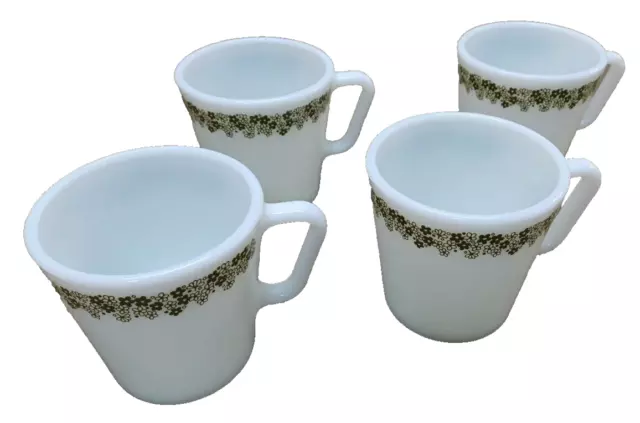 Lot of 4 PYREX Vintage Crazy Daisy Spring Blossom Green White Coffee Cup Mug D