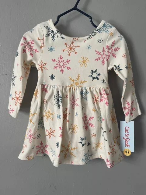 Cat & Jack Baby Girl Colorful Snowflakes Fit & Flare Long Sleeve Dress Cream 12M