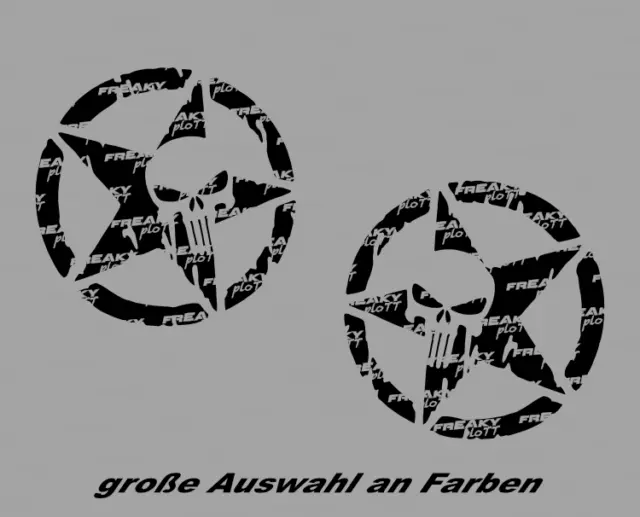 2 Stück Skull Aufkleber 14x14 cm Stern Totenkopf Auto Sticker Schädel PUNISHER
