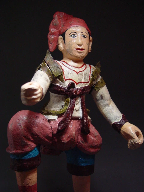 ANTIQUE BURMESE MANDALAY THEATRICAL MALE FIGURE, WOOD ELEMENT. MYANMAR 19th C. 10