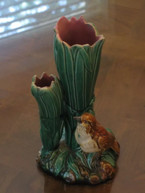 Rare Marked Charming Majolica Bird Posy Vase-Lovely