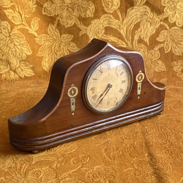 Vintage 1920s Painted Art Deco 8 Day Mantle clock Antique Wood Napoleon Hat