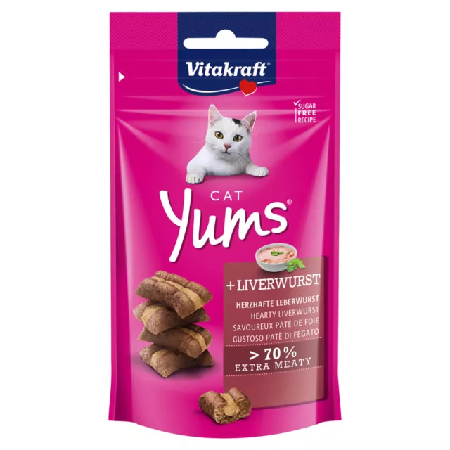 Vitakraft Cat Yums + Salchicha de Hígado 40G, Snacks para Gatos, Nuevo