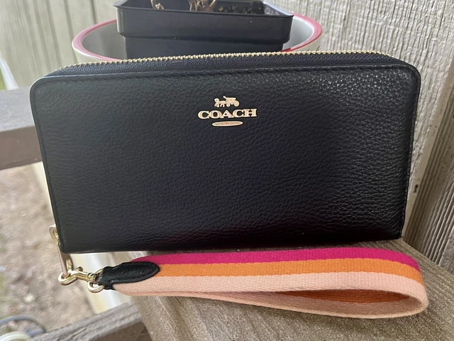 Coach Long Zip Around Leather Wallet Detachable Wrist Strap Black C8277 ECU