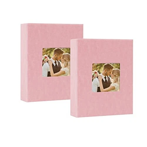 Álbum de fotos 4x6 50 bolsillos 2 paquetes, cubierta de cuero mini 50 bolsillos/2 piezas rosa