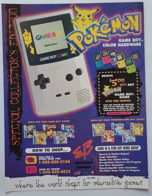2001 Pokemon Game Boy Advance Electronics Boutique Nintendo Power Ad 8x10.5"