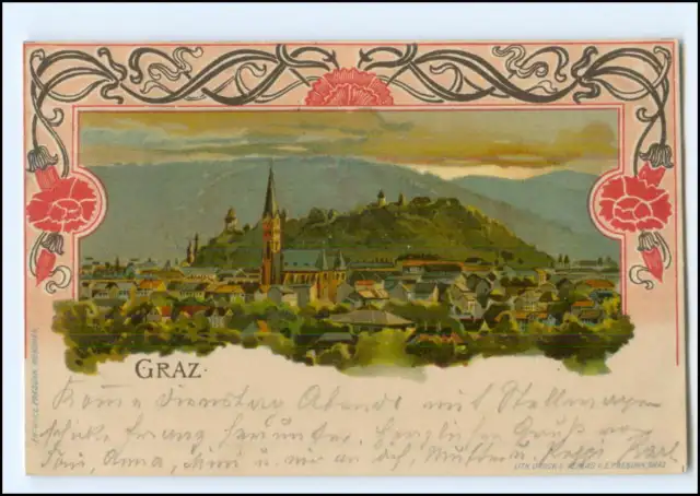 V5532/ Graz schöne Litho Jugendstil AK 1898 Steiermark