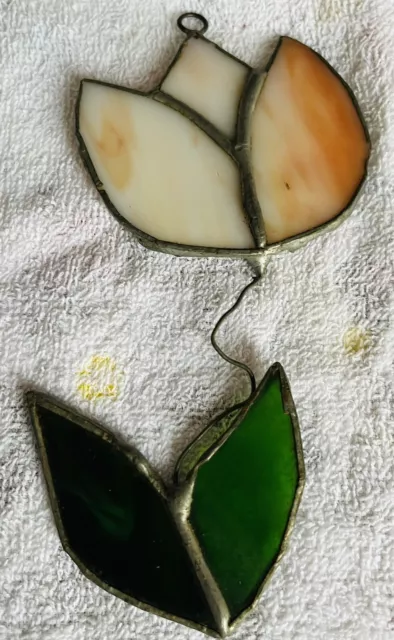 Vintage Orange Tulip Stained Glass Suncatcher Ornament Handmade GVC