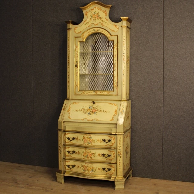 Trumeau Venetian Furniture Cupboard Secretary Desk Wood Lacquered Painting Old