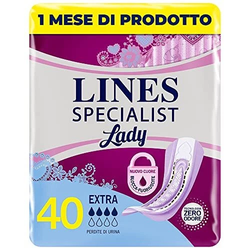 LINES SPECIALIST LADY Lot de 40 serviettes hygiéniques pour incontinence légère