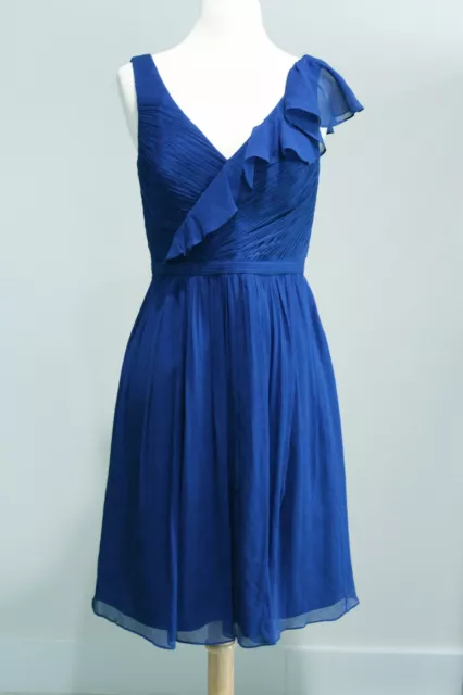 NWT J CREW Blue V-Neck Silk Chiffon Ruffle Pleated Dress Sz 2