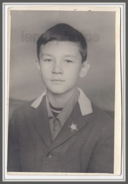 Schoolboy Octobrist Pin School uniform Handsome young boy teen Soviet vtg photo