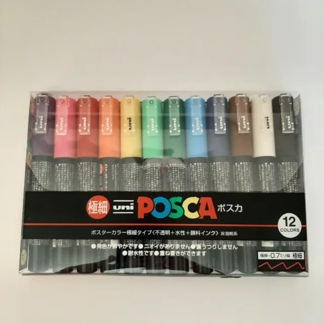 Uni-posca Paint Marker Pen - Extra Fine Point - Set of 12 PC-1M 12C