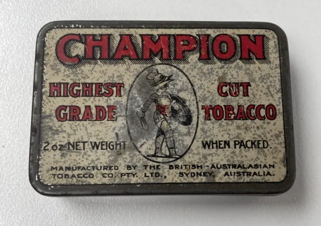 Vintage Champion 2 OZ Highest Grade Cut Tobacco Rail Tin BATC Sydney Empty