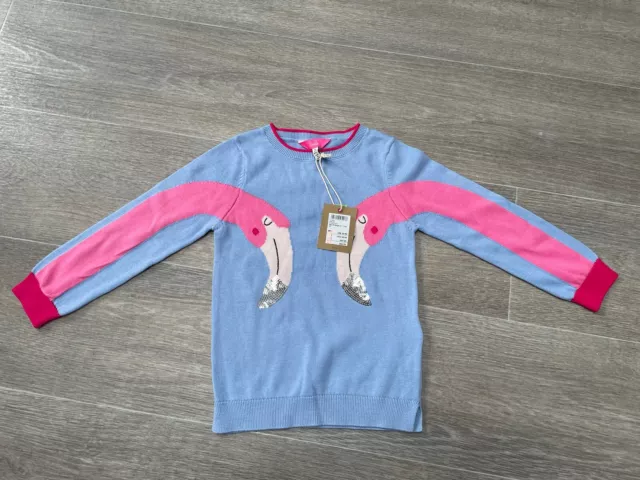 BNWT Joules Girls Blue And Pink Sequin Knit Jumper  Flamingo Design 4 Years