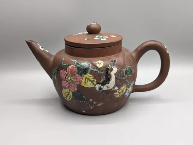 Chinese Enamelled Yixing Teapot - Red Clay, 19th Century, Antique