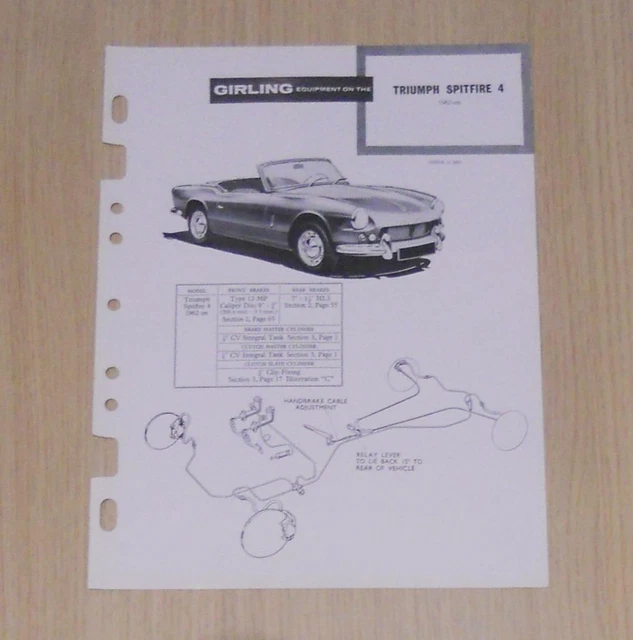 TRIUMPH SPITFIRE 4 GIRLING 1962 Car Brakes Installation Maintenance