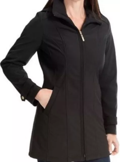 Ellen Tracy $180 Hooded Soft Shell A Line Pepper Black Anorak Jacket Sz XL