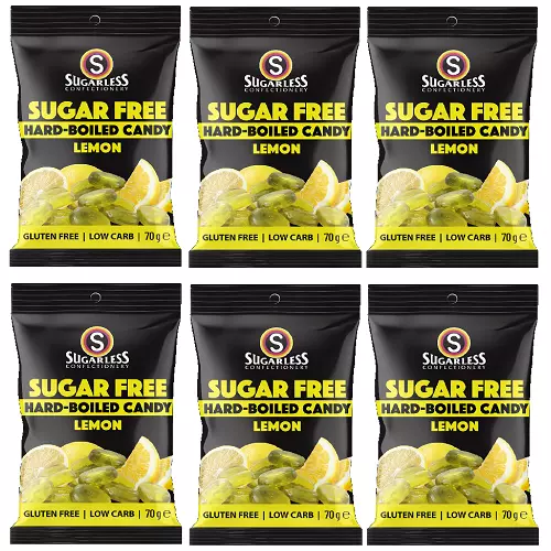 901876 6 X 70G Sugarless Confectionery Sugar Free Hard Boiled Lemon Candy Bag