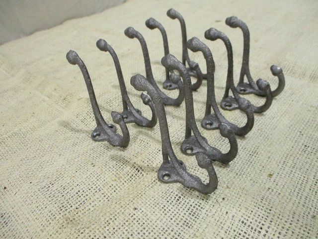10 Coat Hooks Hat Entry Way Hall Tree Keys Storage Organization Raw Cast Iron 2