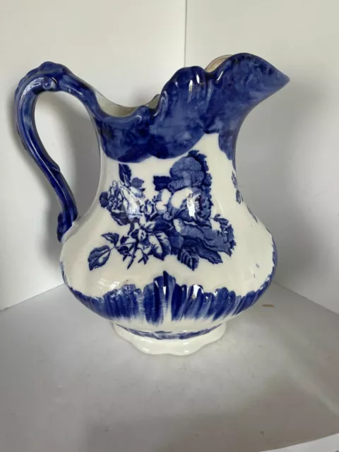 Vintage Staffordshire Flow Blue Pitcher Ironstone