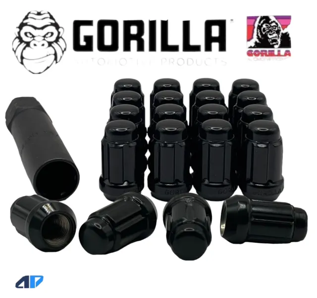 16 Gorilla 6 Spline Tuner Acorn Lock 12x1.50 Black Lug Nuts With Key  Wheels Rim
