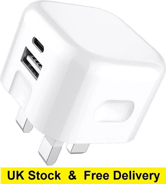 UK 3 PIN 20W Dual Ports Fast Charger USB Type C Power Adapter for