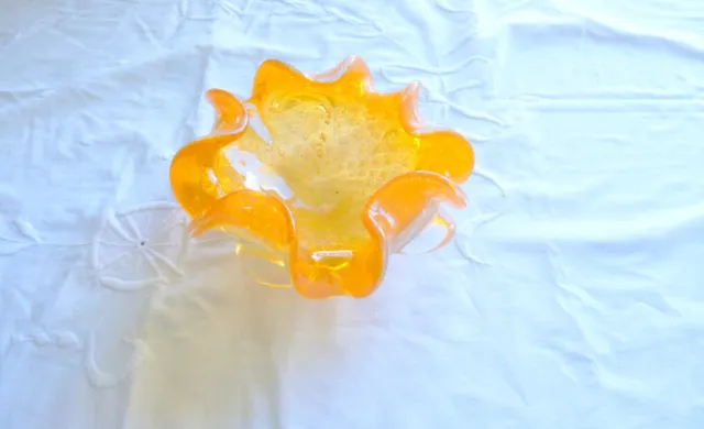 Orange Fluted Unusual Murano? Glass Bowl