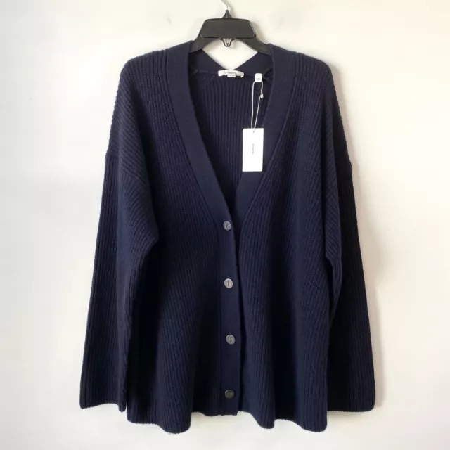 Vince Shaker Rib Wool Cashmere Fisherman Cardigan Coastal Blue 2X