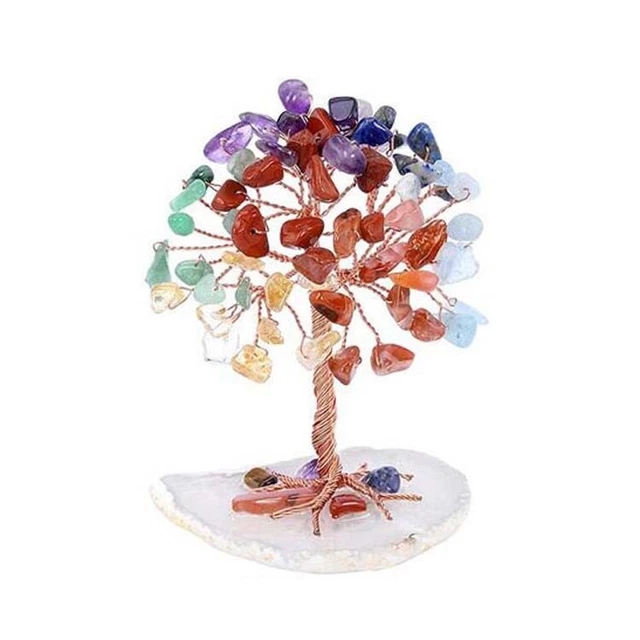 Natural Healing Crystal Quartz Stone Tree Agate Slice Base  Decorative Crafts