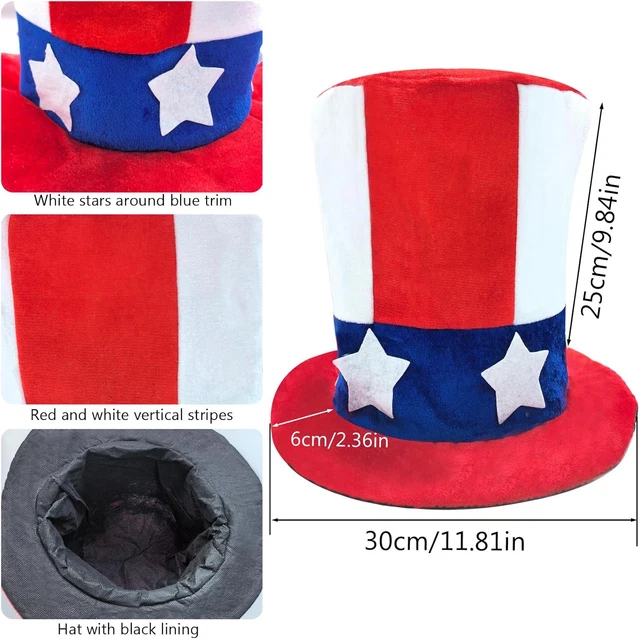 UNCLE SAM INSPIRED 4Th of July Hat Top Hat Red White and Blue Patriotic ...