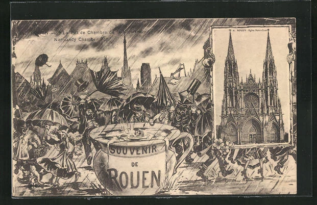 Passepartout-CPA illustrator Rouen, Le Pot de Chambre de la Normandie, church