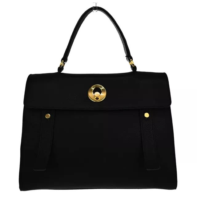SAINT LAURENT YSL Muse Two Hand Bag Leather Black Gold Made In Italy 85GA159 SAINT LAURENT YSL Muse Two Hand Bag Leather Black Gold Made In Italy 85GA159
