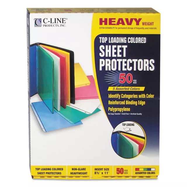 C-Line Colored Polypropylene Sheet Protector Assorted Colors 2" 11 x 8 1/2 50/BX