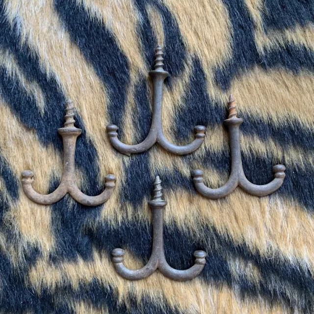 4 Vtg Antique Undermount Cast Iron Coat Hooks Armoire Closet Wardrobe Screw In