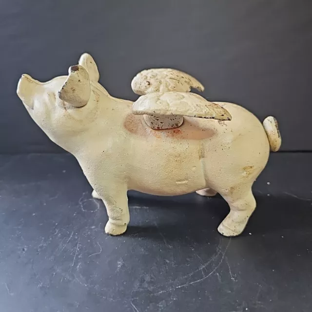 Pig With Wings Flying Cast Iron Rustic Piggy Bank Farmhouse Vintage