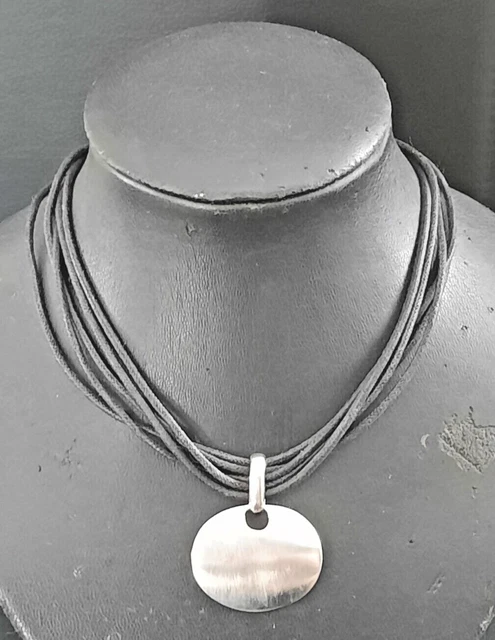 Collier Ras De Cou Ethnique Double Cordon Cuir Noir Argenté - Style Africain Occasion
