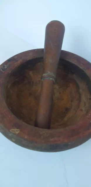 Antique Primitive Old Wooden Cup Mortar And Pestle For Spices  №6