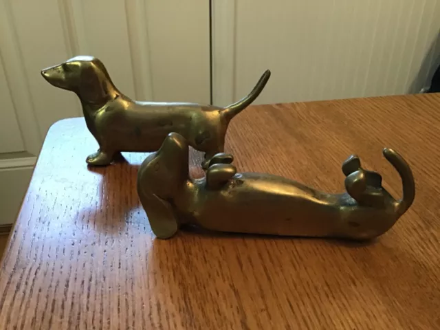 Pair of Vintage Brass Weiner Dachshund Dog Figurine Dachshund Solid Brass