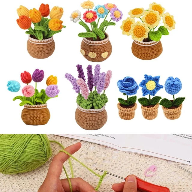 Learn the basics of crocheting flowers with this complete knitting kit